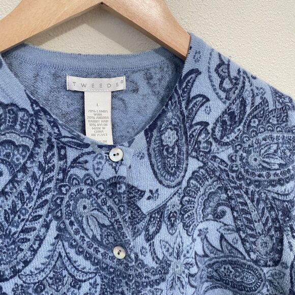 Tweeds Womens L Wool Angora Paisley Cardigan Sweater Fairy Whimsy Boho Romantic - Picture 3 of 9